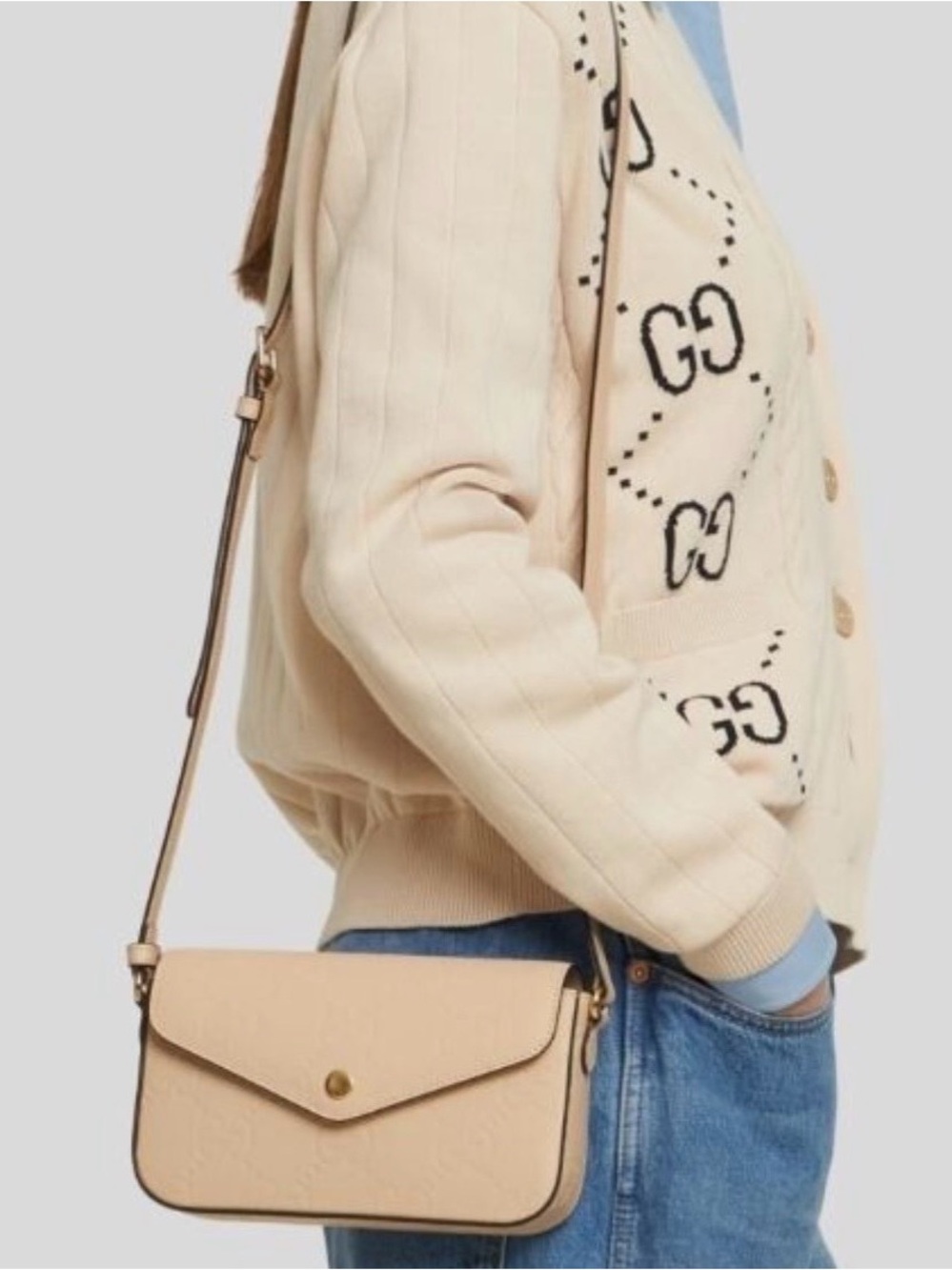 Gucci Embossed GG Super Mini Beige Leather Shoulder Bag - Picture 10 of 13